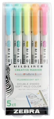 Szövegkiemelő készlet, 1,0/3,5 mm, kétvégű, ZEBRA "Mildliner Fluorescent", 5 szín